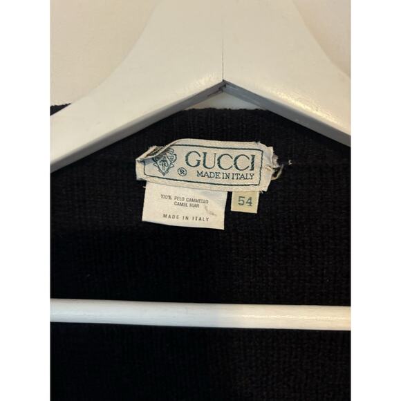 Gucci Cardigan Sweater Mens 54 XL Black Camel Hair Buttons Vtg Vneck - Picture 6 of 9